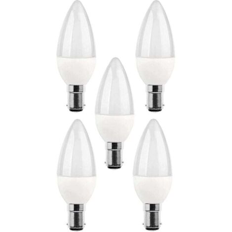Pack de 5 bombillas LED B15 de 5 W, equivalentes a una bombilla incandescente de 25 W, 270 lm, luz diurna de 3000 K, casquillo de bayoneta pequeño C35 SBC B15 [Clase energética A+] (1/4)