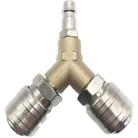 Distribuidor de aire comprimido con interruptor, totalmente en latón inoxidable, equipado con dos conexiones roscadas de 1/4 de pulgada, para sistemas de aire comprimido. (1/4)