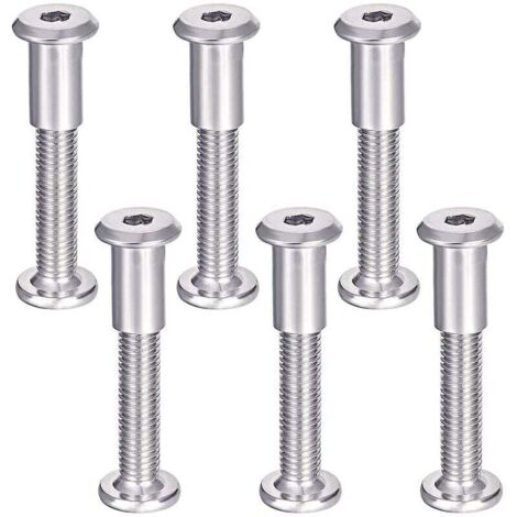 Tornillos de unión para muebles (6 unidades, con pernos M6), de acero inoxidable 304, para fijar puertas, camas y muebles, M6 x 35 mm.