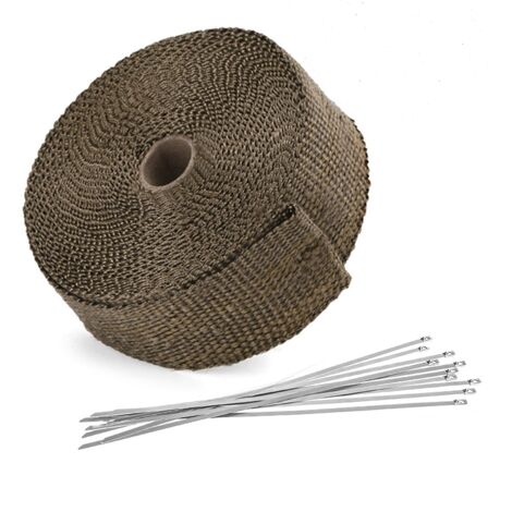 Cinta de aislamiento térmico de titanio Magma de 15 m y 50 mm + 10 bridas de acero inoxidable negras para el colector de escape de la motocicleta. (1/4)