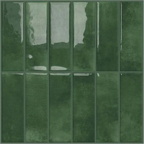 10 azulejos autoadhesivos rectangulares para pared, para cocina y baño, color verde (30,5 x 30,5 cm)