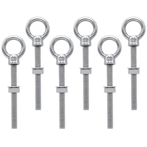 Juego de 6 pernos de ojo M8 x 80 mm - Tornillos de anillo de acero inoxidable con rosca métrica, para fijación y suspensión (1/4)