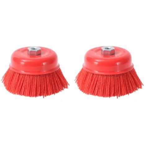 Cepillo abrasivo de nailon con filamento de acero y filo cortante, rosca interior M14x2, diámetro 75mm, color rojo - Pack de 2 - (1/4)