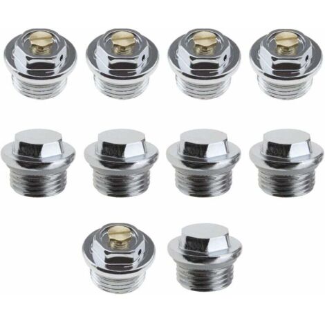 10 válvulas de purga de aire manuales para radiador de 1/2 pulgada y 5 tapones de obturación con conexión roscada y junta tórica.