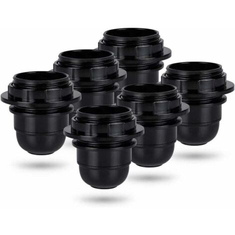 Portalámparas E27 con rosca negra - 6 portalámparas E27 con aro de plástico - Portalámparas E27 - Portalámparas E27 para lámparas de techo y colgantes - Portalámparas E27