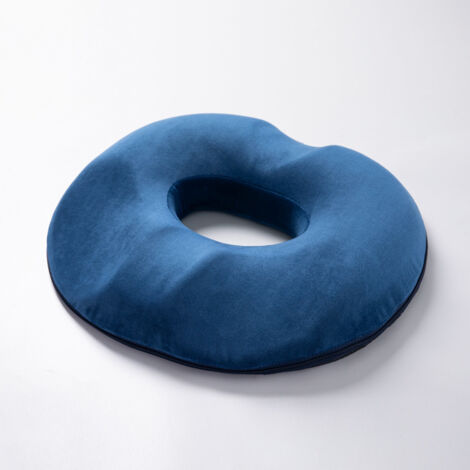 Cojín de poliéster con forma de dona, ortopédico para hemorroides, ergonómico y antiescaras, para silla de oficina, coche y ruedas, 45 x 40 cm (para hombre, azul marino) (1/4)
