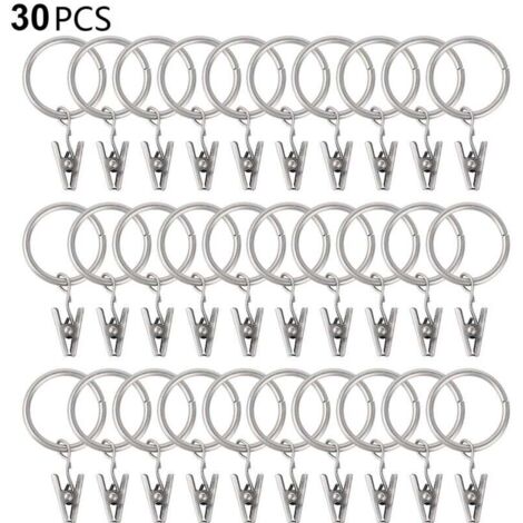 30 anillos de cortina con clips, clips de cortina resistentes, ganchos en el soporte de la barra de tensión, ojales de metal de diámetro interior, colgadores de cortina decorativos, plateados (1/4)