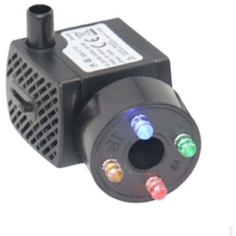 Bomba para acuario con 4 luces LED multicolor. Minibomba de agua, 300 l/h, resistente al fuego seco (48 horas). Bomba para acuarios, estanques, fuentes y jardines. Funcionamiento silencioso. Cable de (1/4)