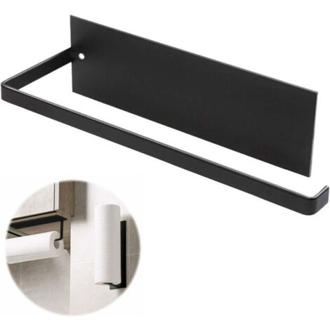[NUNCA USADO] Portarrollos de papel de cocina autoadhesivo, sin perforaciones, para pared, 26 cm, color negro