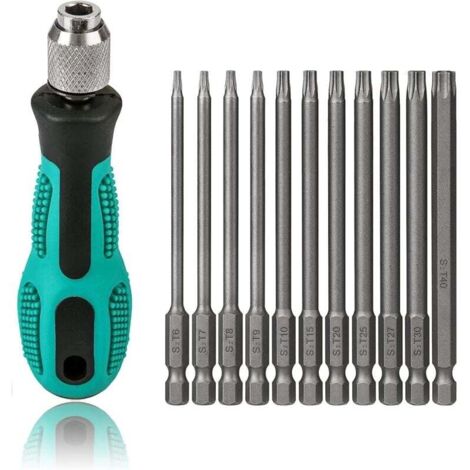[NUNCA USADO] Juego de destornilladores Torx T6-T40, 11 piezas, 100 mm de largo, puntas Torx magnéticas con mango T30, vástago hexagonal de 1/4 de pulgada, herramientas eléctricas para destornilladore (1/4)
