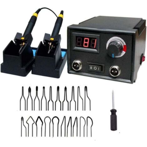 [NUNCA USADO] Kit profesional de herramientas para pirograbado de 60 W, kit de pirograbado con dos puntas, estación de pirograbado con dos puntas y soporte, con 23 puntas de alambre.