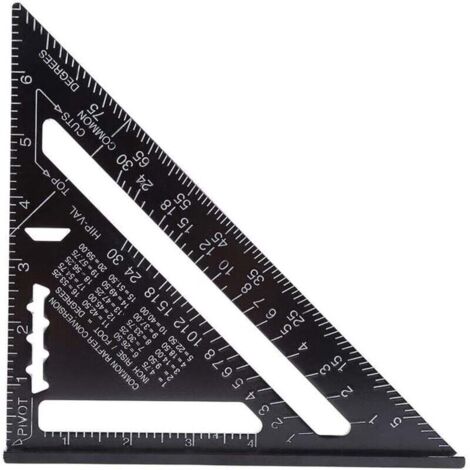 [NUNCA USADO] Transportador de ángulos de alta precisión de aluminio de 7 pulgadas, herramienta de medición cuadrada/triangular con acabado de óxido negro para carpintero. (1/4)
