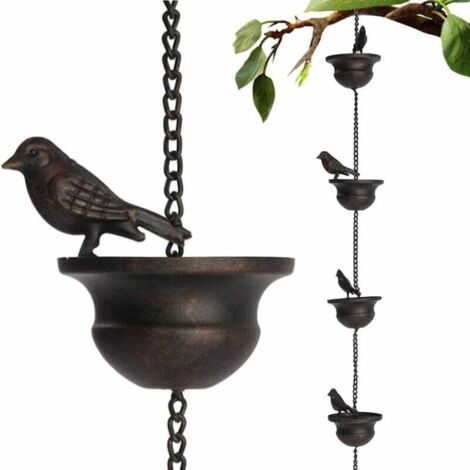[NUNCA USADO] Cadenas de lluvia para canaletas, pájaros móviles en vasos, campanillas de lluvia, campanillas de lluvia de 2,3 metros con colgador y pájaros adjuntos (1/4)