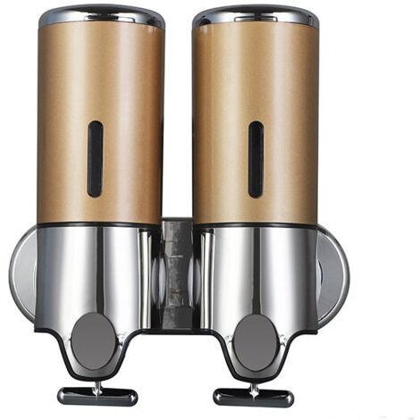 [NUNCA USADO] Dispensador de jabón de pared de 450 ml, dispensador de jabón de manos de doble cabezal, dispensador de champú líquido y gel de ducha para cocina, baño y hotel (dorado) (1/5)