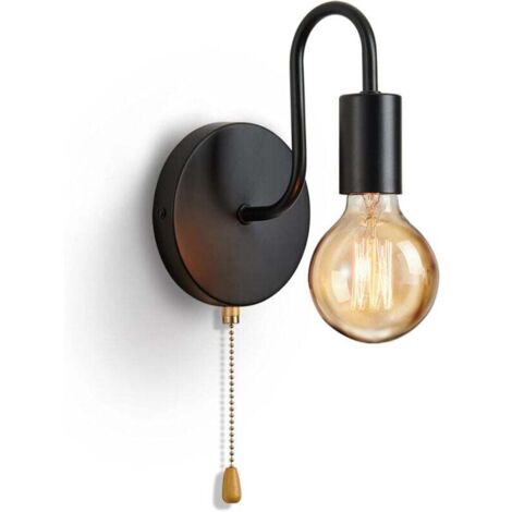 [NUNCA USADO] Aplique de pared E27 con interruptor, lámpara de pared vintage con casquillo E27 para sala de estar, dormitorio, decoración industrial (bombilla no incluida, color negro) (1/4)