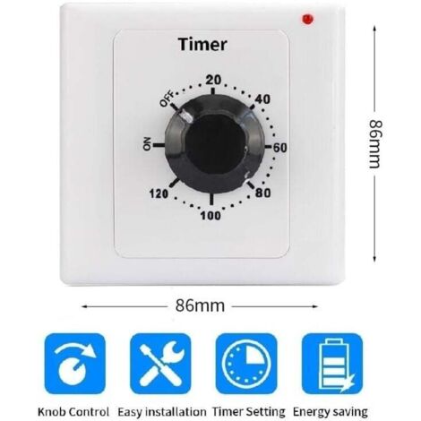 Temporizador Mecánico 120 Minutos – Interruptor De Cuenta Atrás Para Electrodomésticos, 2000W, 10A, 86x86mm
