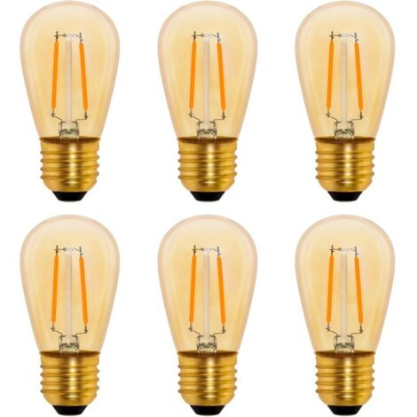 Bombilla LED de filamento vintage S14 E27, 1 W, ámbar, Edison, reemplazo para bombillas incandescentes de 10 W, no regulable, blanco cálido 2200 K, CA 220 V, paquete de 6