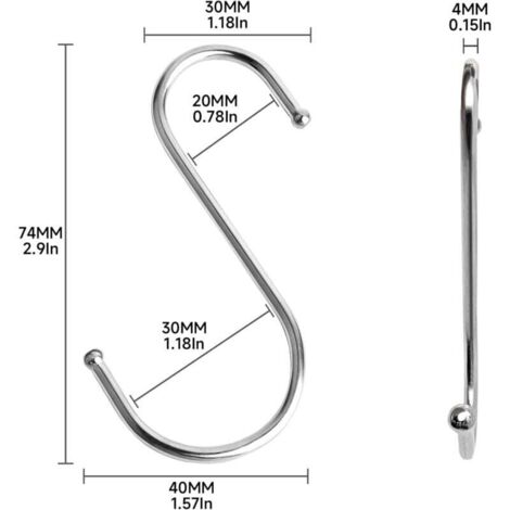 Generic Paquete De 20 Ganchos En Forma De S Resistentes De Acero Inoxidable 304, Ganchos En S Para Colgar (3 Pulgadas, 20 Unidades