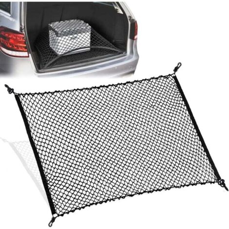 Red para maletero de coche con 4 ganchos, red fija de nailon para equipaje, malla elástica trasera para la mayoría de los coches (negra, 70 x 120 cm) (1/4)