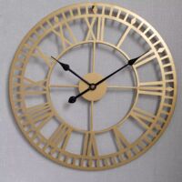 Reloj de jardín resistente a la intemperie, con números romanos retro vintage, estilo sencillo de hierro forjado, silencioso, funciona a pilas, 40 cm (dorado)