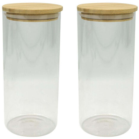 Ensemble de 2 Boites de conservation en verre 2 litres avec couvercle en Bambou Fackelmann Eco Friendly (1/4)