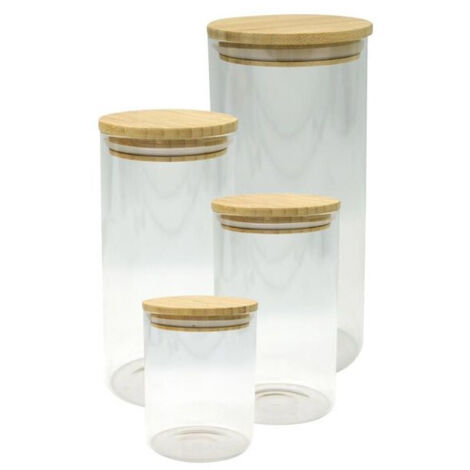 Set de 4 boîtes de conservation en verre avec couvercle en Bambou Fackelmann Nature