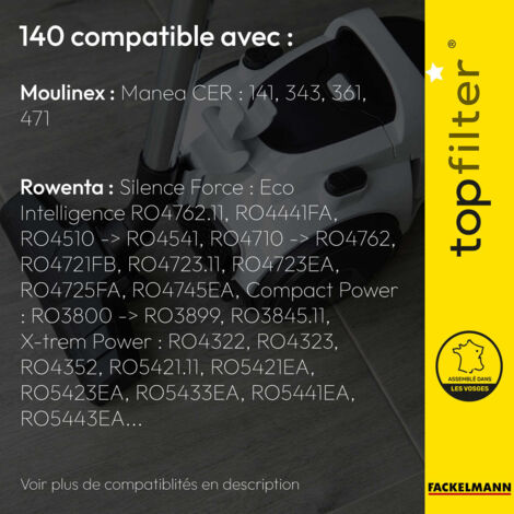 Lot 4 Sacs Aspirateur TopFilter 140 – Compatibles Rowenta Moulinex, Non-tissé Multicouches