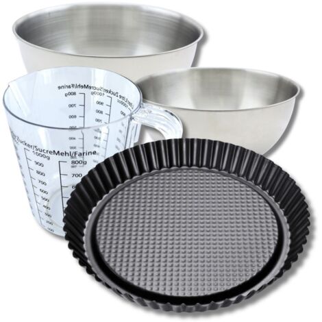 Set pâtisserie avec moule à tarte renversée 30 cm, 2 bols à mixer, verre mesureur et spatule Zenker