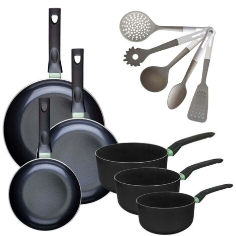 Lot Poêles 20/24/28cm et Casseroles 16/18/20cm Fackelmann Brandao avec 5 ustensiles Vario