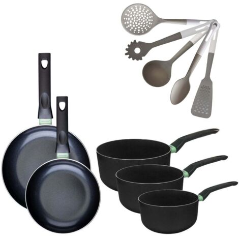 Lot Poêles 20/24cm & Casseroles 16/18/20cm Fackelmann Brandao avec 5 ustensiles Vario