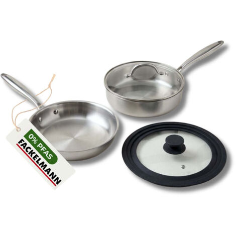 Poêle 24 cm et Sauteuse 24 cm inox 18/10 Triply et couvercle Fackelmann Vita3
