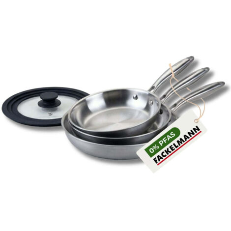 3 poêles 20 24 cm et 28 cm inox 18/10 Triply et couvercle Fackelmann Vita3