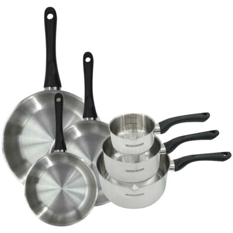Set 3 poêles 20 24 et 28 cm et 3 casseroles 12 16 et 20 cm en inox Fackelmann Geneva