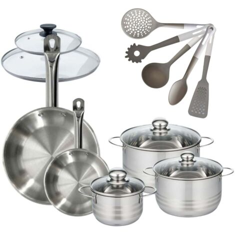 Lot Poêles Inox 20/28 cm Eterna & Faitouts Inox 16/20/24 cm Sans PFAS Fackelmann Eterna