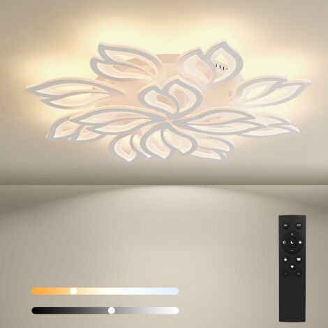 BAYHT Plafonnier à intensité variable avec télécommande, luminaire LED 84 W à intensité réglable, plafonnier LED moderne pour salon ou chambre à coucher, lampe florale à 12 feuilles Φ89 cm