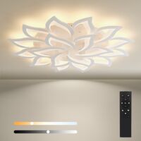 BAYHT Plafonnier à intensité variable avec télécommande, luminaire LED 84 W à intensité réglable, plafonnier LED moderne pour salon ou chambre à coucher, lampe florale à 18 pétales Φ105 cm