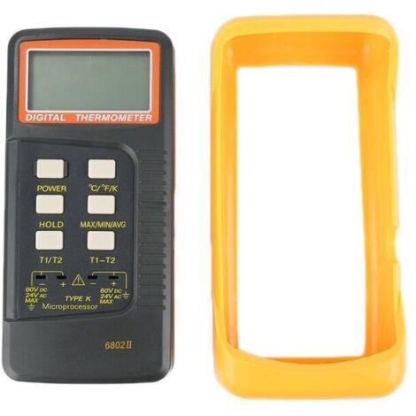Digitales 2-Kanal-Thermometer Mit K-Typ-Sensoren – 4 Thermoelemente (Draht & Edelstahl), -50 Bis 1300 °C, Mit Differenztemperatur T1-T2, Inkl. Silikon-Schutzhülle