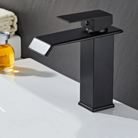 Robinet De Lavabo Design Noir Cascade - Montage Sur Plan - 1 Trou - Mécanisme à Levier Unique - Marque GATTOHOME - Neuf