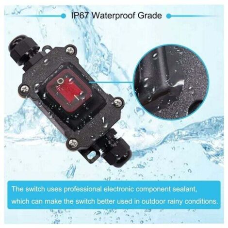 QWORK IP65 Wasserdichter Kabelschalter – 220V 30A, DPST Wippschalter Mit Roter Kontrollleuchte – Für Innen & Außen