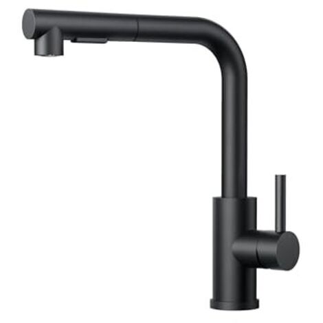 Wasserhahn Küche Schwarz, Küchenarmatur Ausziehbar mit Brause, Spültischarmatur Küche, L-förmiger Edelstahl Mischbatterie Armatur, Zwei Sprühfunktionen, 360° Schwenkbar