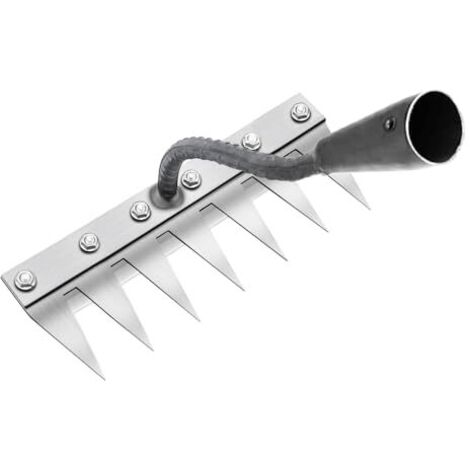 Multifunktionaler Unkrautrechen aus Metall, 7-Zinken-Gartenrechen, Tragbarer Gartenrechen zum Unkrautjäten, Gartengeräte zum Jäten/Lockern/Säen (ohne Stiel) 7 Zähne