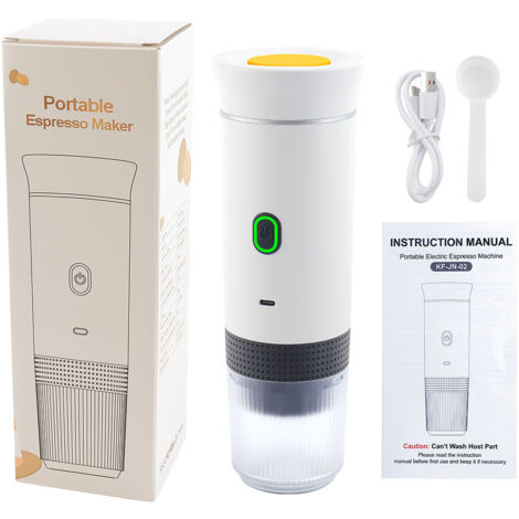 Tragbare Kaffeemaschine, 3-in-1, Espressokocher, elektrische Heizung, 12 V, Espressokocher, wiederaufladbar, für Büro, Reisen, Haus, kompatibel mit Espressokapseln und gemahlenem Kaffee, Weiß