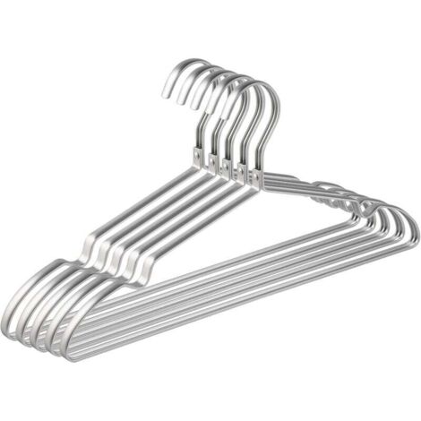 [NIEMALS VERWENDET] Amber Home Packung mit 10 Kleiderbügeln aus Aluminium-Eisen, 42 cm, mattsilberner Metallbügel für Kleidung, Anzüge, T-Shirts, Hemden, Jacken, Kleider, rutschfeste Kerben, elegant u (1/4)