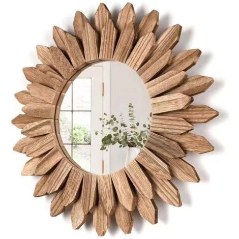 [NIEMALS VERWENDET] Böhmische dekorative Wandspiegel für Zuhause, Schlafzimmer und Wohnzimmerdekor, Geschenke für Wanddekor, runder Wandspiegel mit Holzrahmen (1/4)