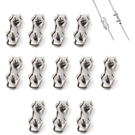 [NIEMALS VERWENDET] 12 Stück M3 Doppel-Stahldrahtseilklemme, Edelstahl-Drahtseilklemmenverbinder, Bremskabel-Befestigungsklemme, verwendet für 2 mm Stahldrahtseil (1/4)