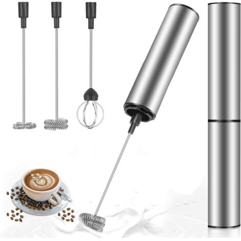 [NIEMALS VERWENDET] Elektrischer Milchaufschäumer, per USB wiederaufladbarer Milchaufschäumer und Mini-Schläger mit Doppelkopf-Schneebesen, Edelstahlmixer für Kaffeesahne, Cappuccino, Latte, Cocktails