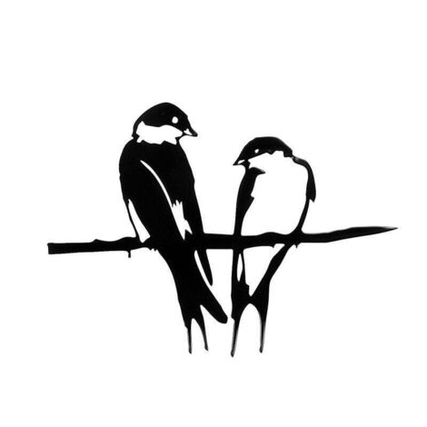 [NIEMALS VERWENDET] Vogelsilhouette, 2 Vögel auf Ast, Metallkunst, Gartendekoration, Schwarz (1/4)