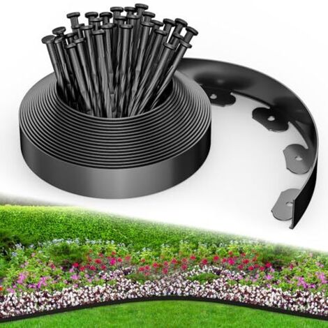 [NIEMALS VERWENDET] Rasenkante, 10 m Gartenkante mit 30 Heringen, Kunststoff-Gartenbegrenzung, flexibel für Beeteinfassungen, Graskanten, Rasen und Wege (1/5)