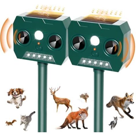 [NIEMALS VERWENDET] 2 Stück Marderschreck, 2025 Neu Katzenschreck Garten 12m 120° Ultraschall Solar Hundeschreck mit LED Licht, IP45 Wetterfest Tiervertreiber für Marder Katzen Waschbär Hunde Fuchs