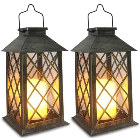 [NIEMALS VERWENDET] 2 Stück Solarlaterne für den Außenbereich, Solarlampe mit flackernder Kerze, wasserdichte Solar-Tischlampe, Solar-Pendelleuchte für den Außenbereich, für Balkon, Garten, Terrasse, 
